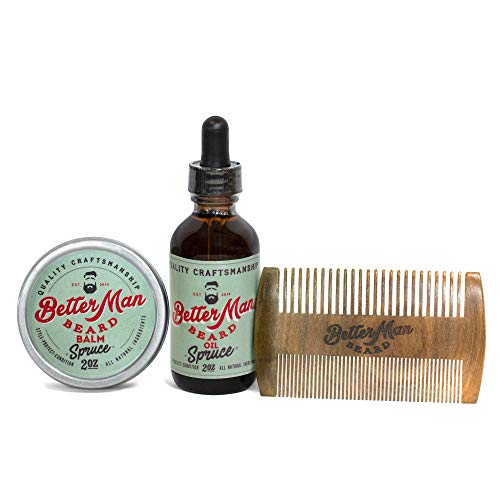 Better Man Beard Spruce Kit - Nourishing Balm & Oil, All-Natural Ingredients - 3-Piece Set