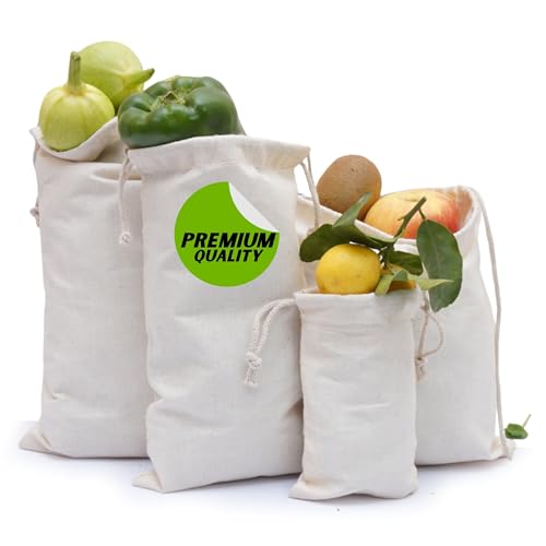 ecogreentextiles Organic Cotton Produce Bags - Durable, Washable, Food Safe - 25 Pack, 6x10 in