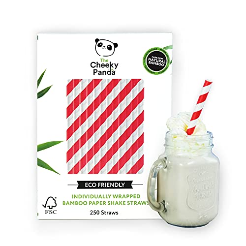 The Cheeky Panda Bamboo Straws - Biodegradable, Vegan-Friendly, 250 Red Striped Wide Straws