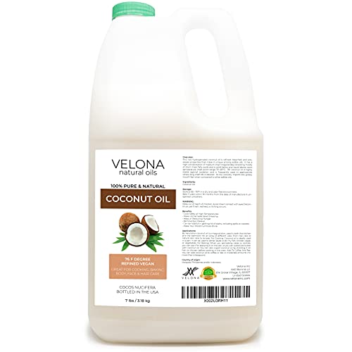 Velona Coconut Oil 76° Carrier Oil - 100% Pure, Refined, Cold Pressed for Skin & Hair Care - 7 lb