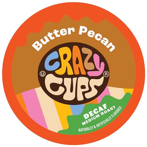 Crazy Cups Decaf Coffee Pods - Butter Pecan Flavor, Gluten-Free & Vegan - 80 Count