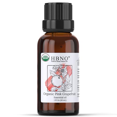 HBNO Organic Grapefruit Essential Oil - USDA Certified, Cold Pressed for Aromatherapy - 1 oz