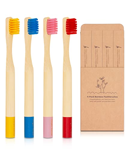 Virgin Forest Kids Bamboo Toothbrushes - BPA-Free, Soft Bristles, Eco-Friendly Packaging - 4 Pack