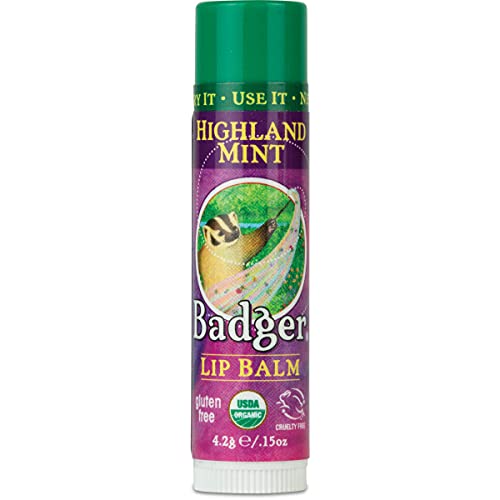 Badger Highland Mint Lip Balm - USDA Organic, Gluten Free, Cruelty Free - 0.15oz Stick