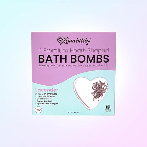 Lovability Bath Bombs - Moisturizing Lavender Bliss, pH Balanced for Sensitive Skin - 4 Count