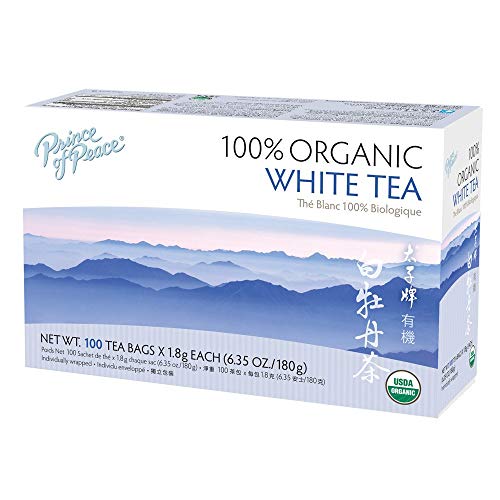 Prince of Peace Organic White Tea - Lower Caffeine, Herbal Benefits, 100 Tea Bags