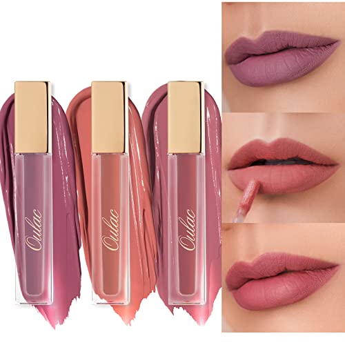 Oulac Matte Liquid Lipstick Set - 24-Hour Waterproof Lip Tint with Vitamin E & Rose Oil - 3PCS