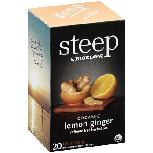 steep by Bigelow Organic Lemon Ginger Herbal Tea - Invigorating Flavor, Caffeine Free - 120 Bags