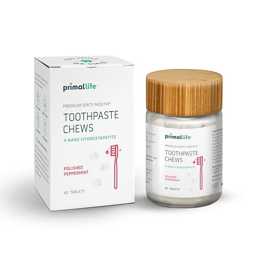 Primal Life Organics Toothpaste Chews - Remineralizing, Whitening, Vegan - Polished Peppermint Jar