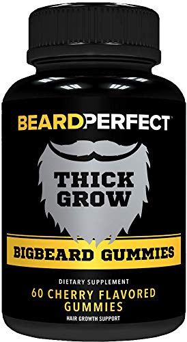 THICKGROW BIGBEARD Gummies - Boost Beard Growth with Biotin & 10+ Nutrients - 60 Cherry Gummies