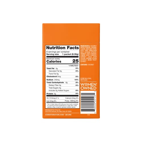 Cure Hydrating Electrolyte Mix - Rapid Dehydration Relief, Non-GMO, Vegan - 8 Packets, Orange