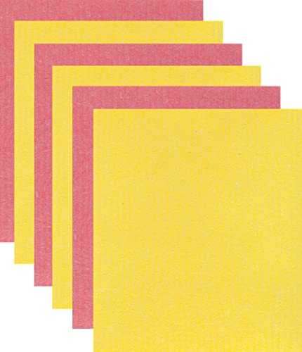 Trendy Tripper Swedish Dish Cloths - Reusable, Compostable, Super Absorbent - 6 Pink & Yellow