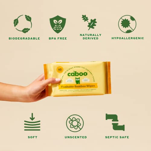 Caboo Adult Hygienic Wipes - Certified Flushable, Safe for Sensitive Skin - 180 Total Wipes