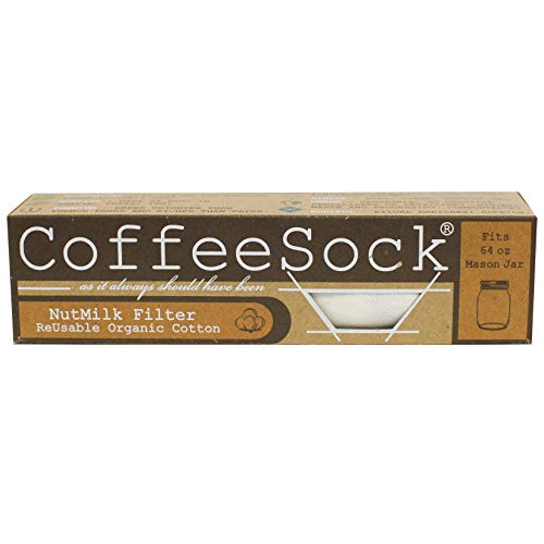 CoffeeSock Reusable 100% Organic Cotton NutMilk Filter - Reliable Filtration, Compostable - 64oz