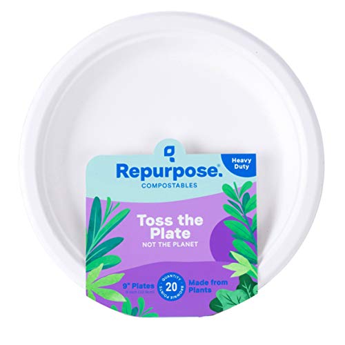 Repurpose Compostable Plates - Plant-Based, Cruelty-Free, 9 Inch, 20 Count per Pack of 12