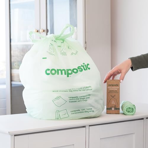 Compostic Compostable Trash Bags - Extra Strong, 100% Organic, 13 Gallon, 50 Count