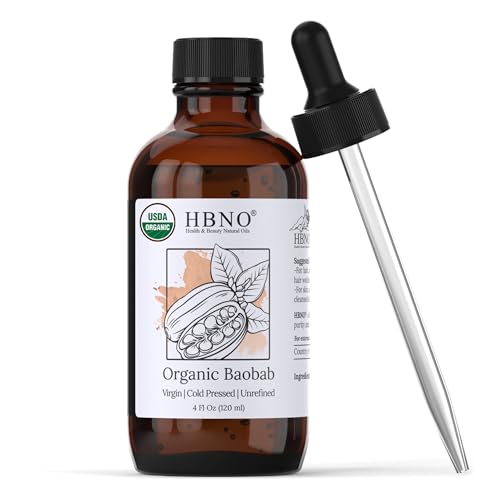 HBNO Organic Baobab Oil - Deeply Moisturizing, Cold Pressed, Vegan - 4 oz Value Size