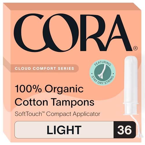 Cora Organic Applicator Tampons - 100% Organic Cotton, Leak Protection, BPA-Free - 36 Count