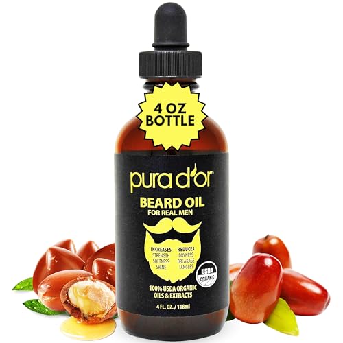 PURA D'OR Organic Beard Oil - Reduces Itch & Beardruff, Nourishes with Argan & Jojoba - 4 Oz