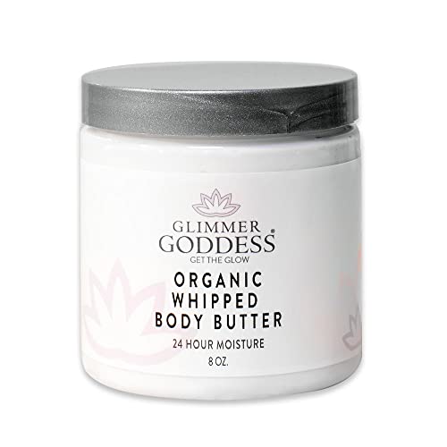 GLIMMER GODDESS Organic Whipped Body Butter - 24 Hr Hydration, Citrus Mango Aroma - 8 oz