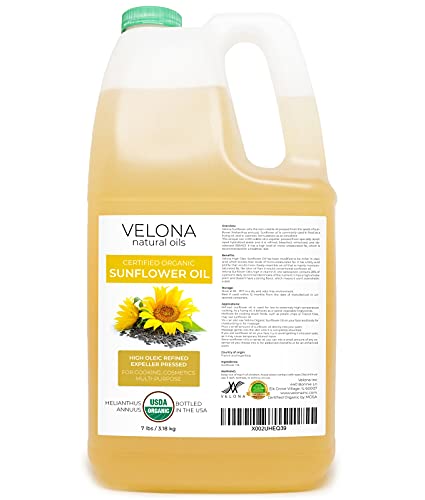 velona USDA Organic Sunflower Oil - Hydrating, Nourishing, Non-GMO, 1 Gallon / 128 Fl Oz