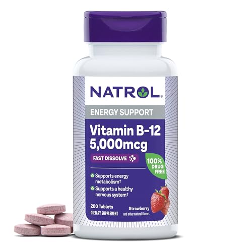 Natrol Vitamin B12 5,000 mcg - Supports Energy Metabolism & Nervous System Health - 200 Tablets