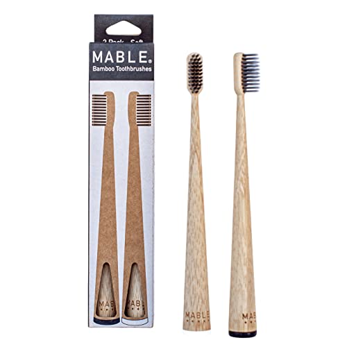 MABLE Bamboo Toothbrush - Charcoal Infused Soft Bristles, BPA-Free, Compostable - 2 Pack