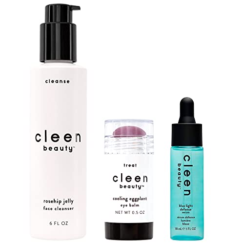 CLEEN BEAUTY Skin Care Set - Gentle Cleanser, Eye Balm & Blue Light Defense - Paraben Free