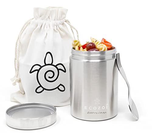 ecozoi Stainless Steel Food Storage Container - Vacuum Insulated, 17 Oz, Includes Spork & Bag