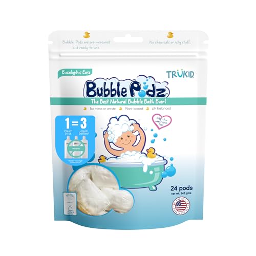 TruKid Bubble Podz - Gentle Eucalyptus Bubble Bath for Sensitive Skin - 24 Single-Use Pods