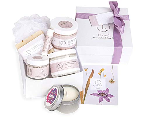 Lizush Bath and Body Set - All-Natural Lavender Spa Essentials, 7-Piece Gift Basket