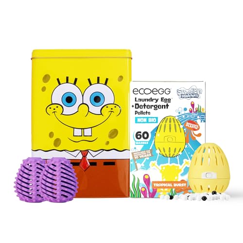 SpongeBob Laundry Care Set - Hypoallergenic, Reduces Drying Time, Reusable Tin & Eggs - 60 Washes