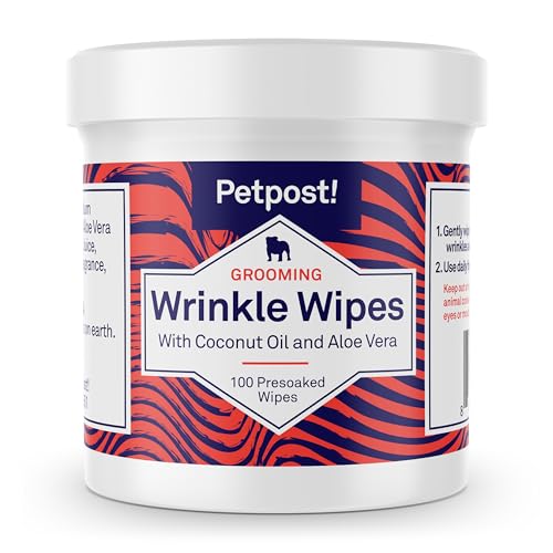 Petpost Bulldog Wrinkle Wipes - Cleans & Soothes Wrinkles with Coconut Oil - 100 Count