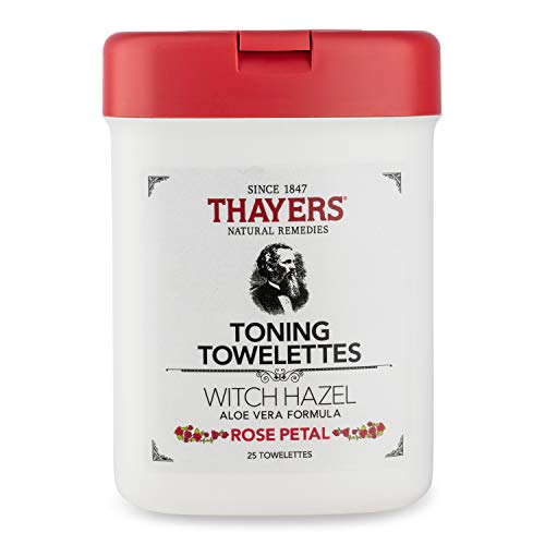 THAYERS Witch Hazel Toning Towelettes - Moisturizing Rose Petal, Organic Aloe Vera - 25 Count