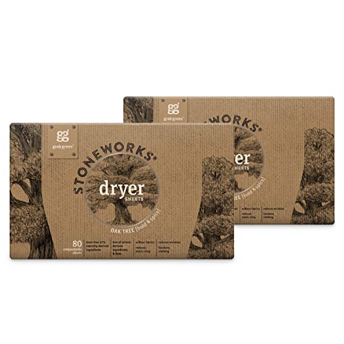 Grab Green Dryer Sheets - Softens Fabrics, Reduces Static & Freshens - Oak Tree Scent, 160 Sheets