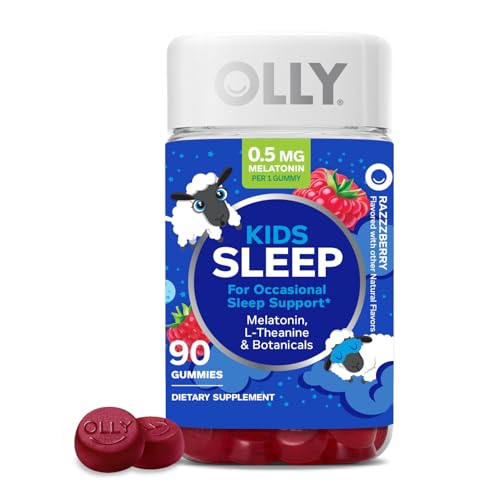 OLLY Kids Sleep Supplement - Supports Healthy Sleep Cycles, Raspberry Flavor - 90 Gummies