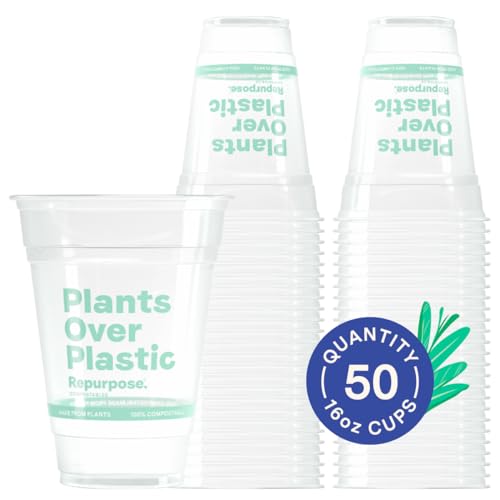 Repurpose Compostable Clear Cold Cups - 16oz, BPA-Free, Plant-Based, 50 Count