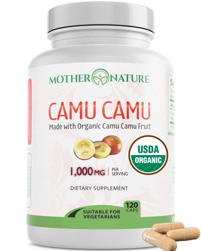 Mother Nature Organics Organic Vitamin C Capsules - Immune Support & Skin Health - 120 Count