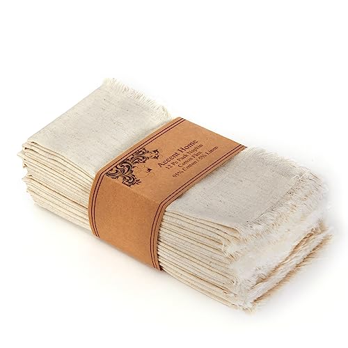 ACCENTHOME Natural Cotton Linen Napkin Set - Soft, Absorbent, Reusable, 12 Pack, 18x18 inch