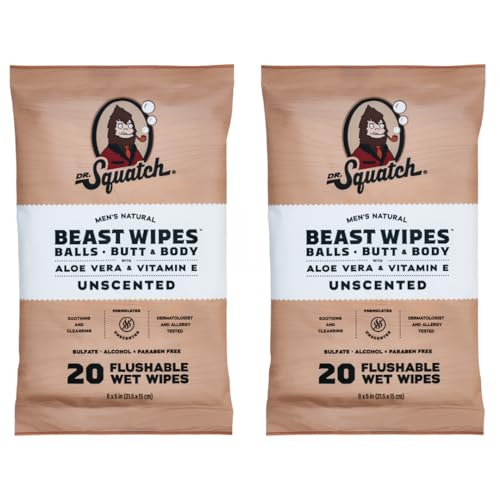 Dr. Squatch Beast Wipes - Soothing Aloe & Vitamin E, Flushable, Dermatologist Tested - 2-Pack