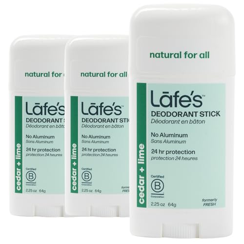 Lafe's Natural Deodorant Stick - 24-Hour Protection, Vegan & Cruelty-Free - Cedar & Lime, 3-Pack