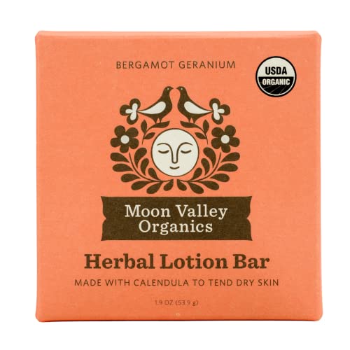 Moon Valley Organics Herbal Lotion Bar - Restores Dry Skin, Soothes Aches, Bergamot Geranium - 2oz