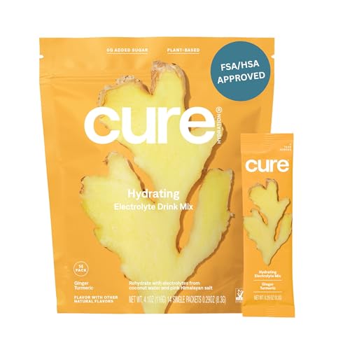 Cure Hydration Drink Mix - Plant-Based Electrolytes, No Added Sugar, Ginger Turmeric - 14 Packets