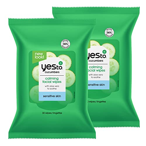 Yes To Facial Cleansing Wipes - Soothing Cucumber & Aloe, Natural Ingredients - 2 Pack