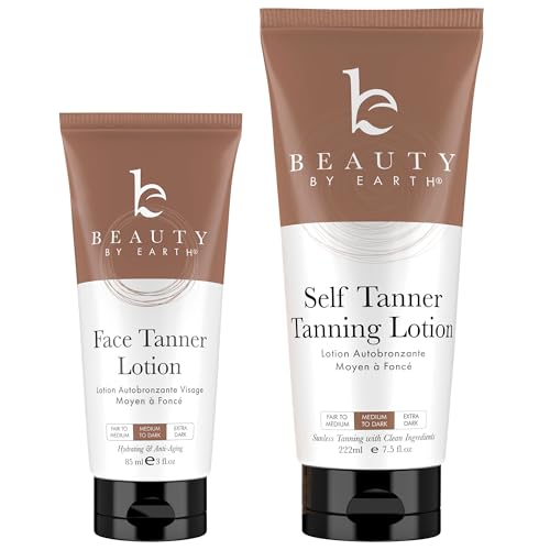 Beauty by Earth Self Tanner - Natural Glow with Organic Aloe & Shea Butter - 7.5oz & 3oz