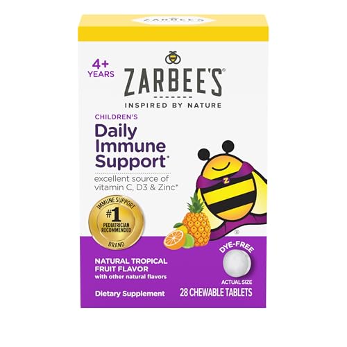 Zarbee's Kids Immune Support Bundle - Vitamin C, D & Zinc for Daily Health - 28 Chewable Tablets