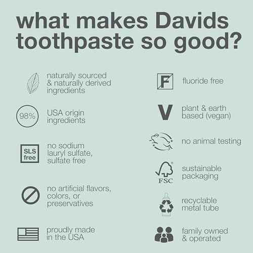 Davids Fluoride Free Toothpaste - Whitens Teeth, Promotes Enamel Health, Natural Flavor - 5.25oz