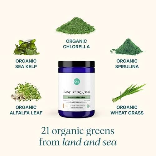 Ora Organic Greens Powder - Boost Energy & Detox, 20+ Superfoods, Citrus Flavor - 30 Servings