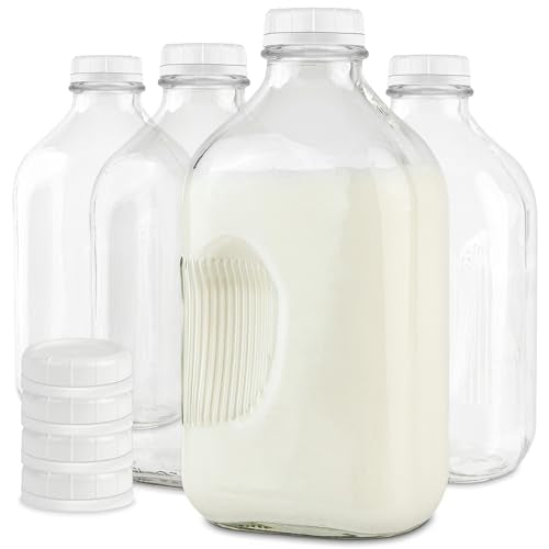 Stock Your Home Glass Milk Bottle - Reusable, Lead-Free, Dishwasher Safe, 4 Pack - 64 Oz Each