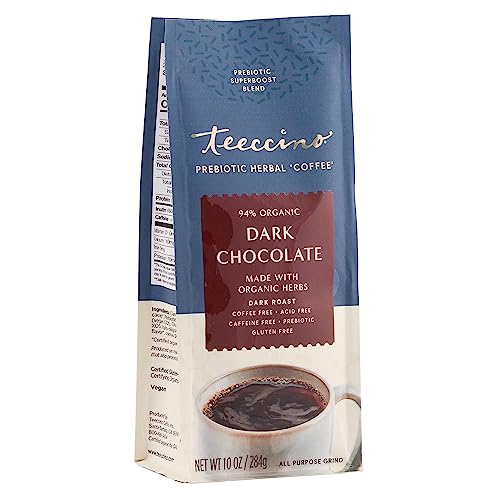 Teeccino Dark Chocolate Herbal Coffee Alternative - Caffeine-Free, Gut Health Support - 10oz